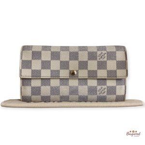 Authentic LOUIS VUITTON Damier Azur Coated Canvas Leather Sarah Long Wallet